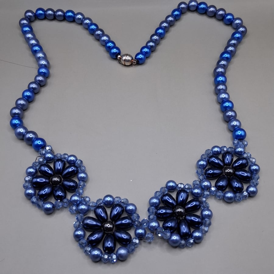Handmade, Chunky style Beaded Necklace, 4 x Flower circles