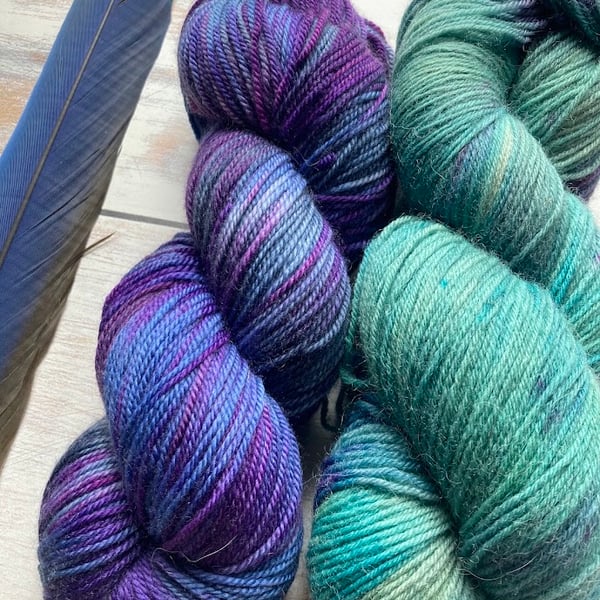 Bundle of Hand dyed yarn 4 ply BFL 100g and  MCN 100g
