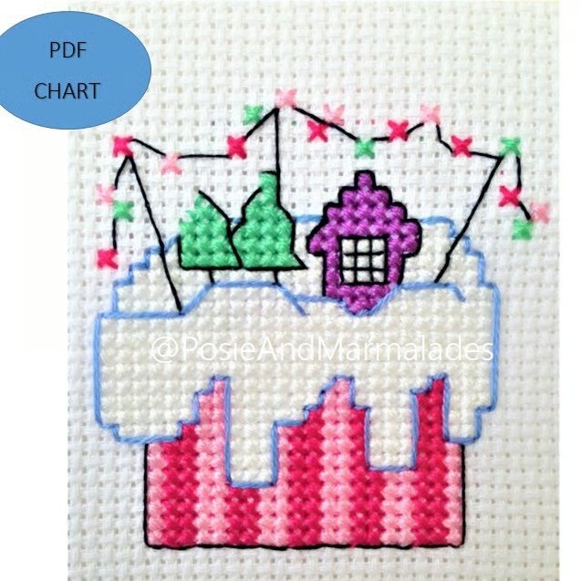 Christmas Village Cupcake Cross Stitch Digital Download PDF Chart