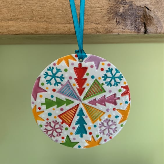 Handmade Ceramic Christmas Mandala Hanger