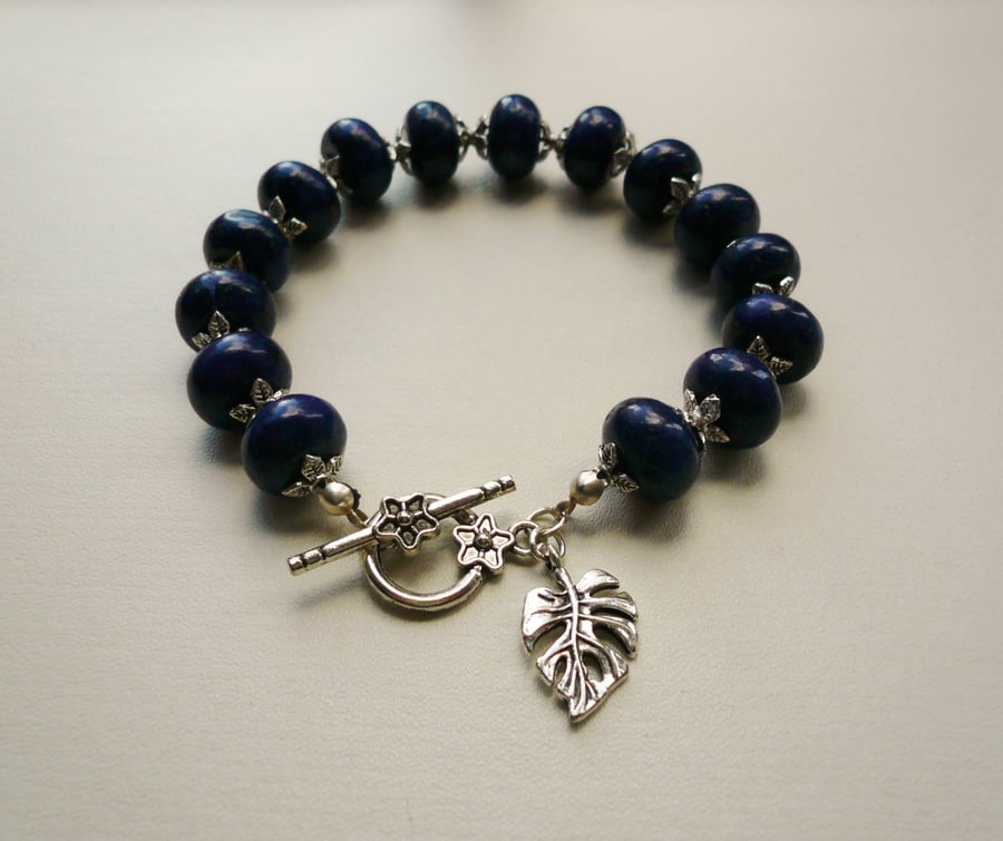 Blue Lapis Dyed Rondelle Bead Bracelet   KCJ423