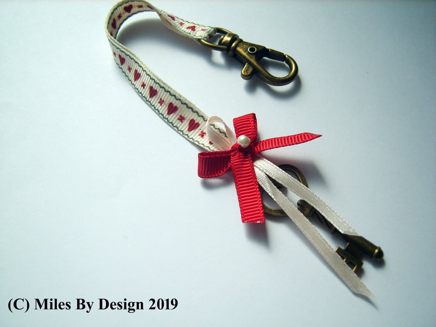 Key and Heart Bag Charm or Keyring