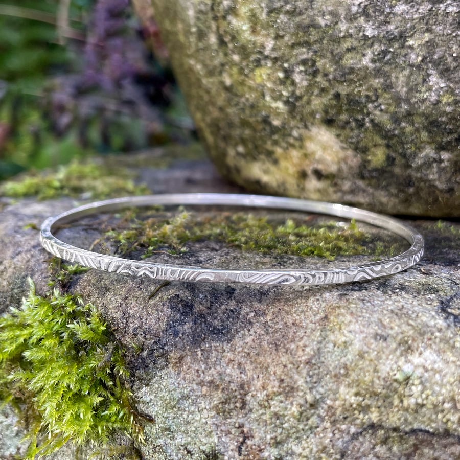 sterling silver oval bangle ripple pattern