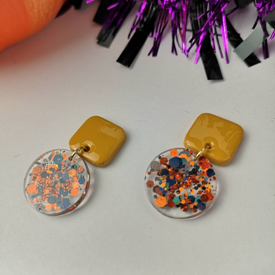 Spiced Glitter Resin & Mustard Earrings