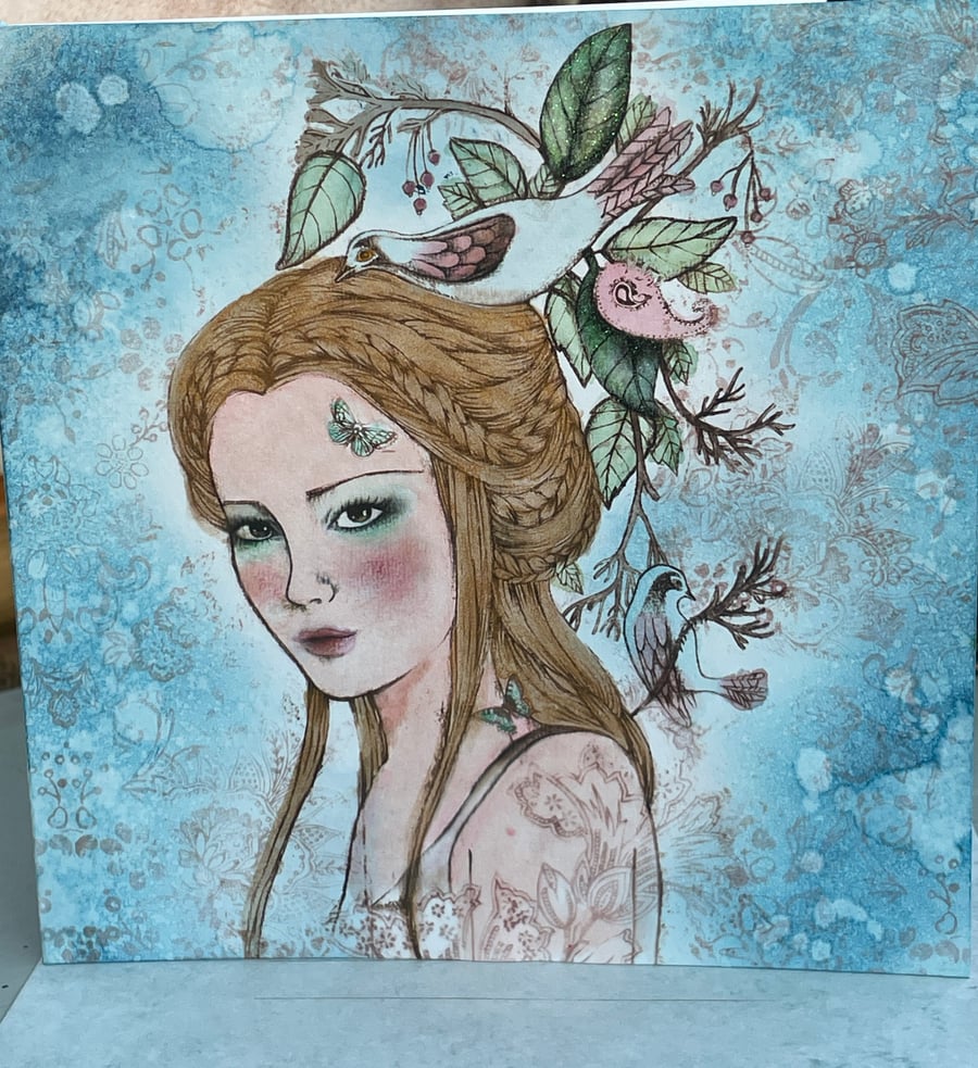 Golden haired beautiful girl blank card