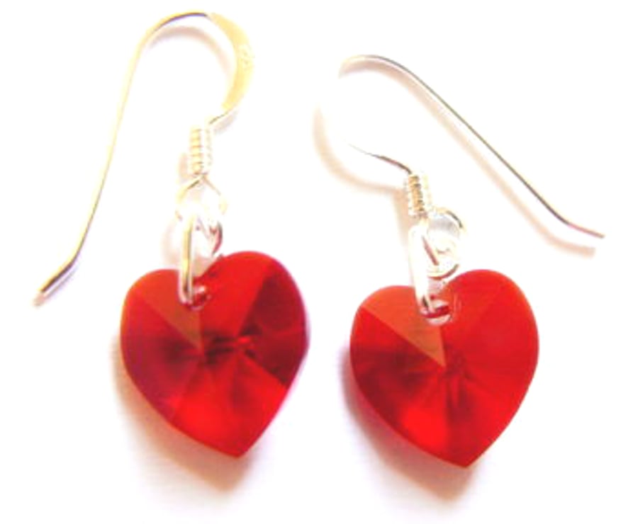 Red Swarovski Crystal Heart Drop Earrings