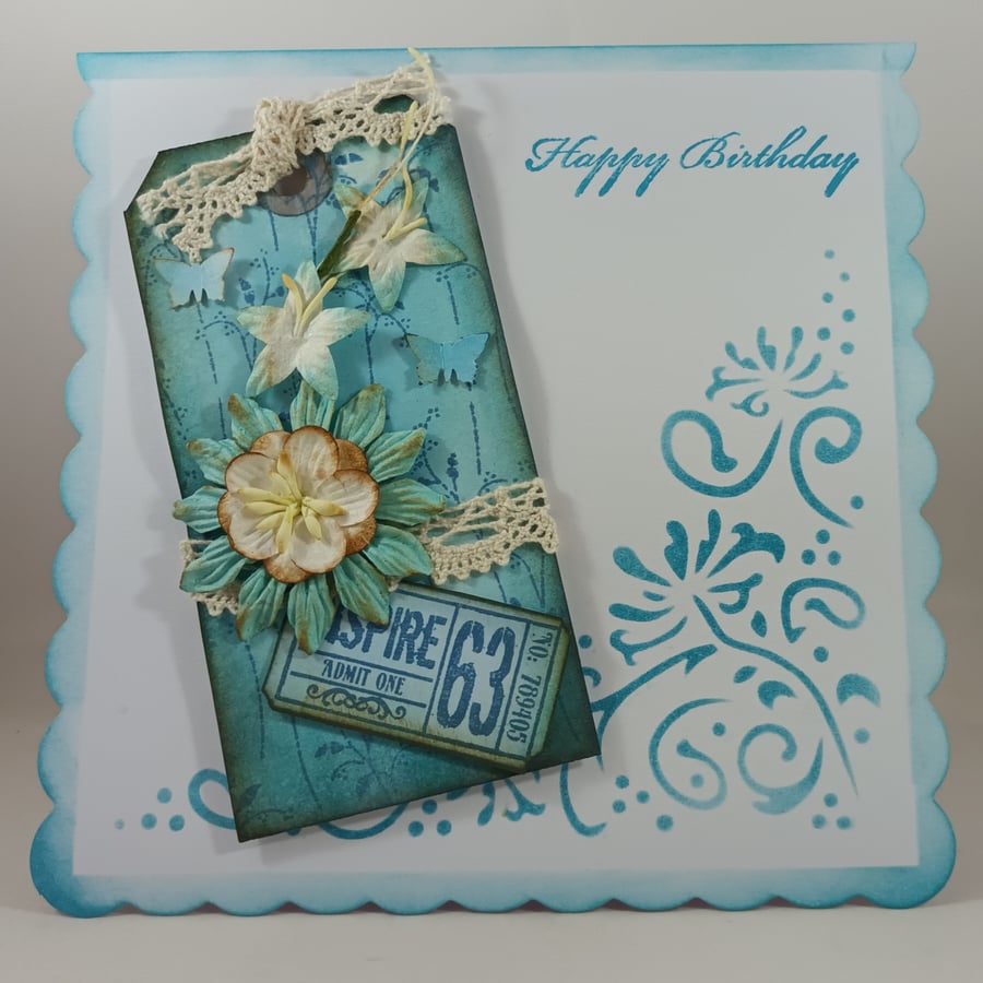 Handcrafted mixed media tag birthday card