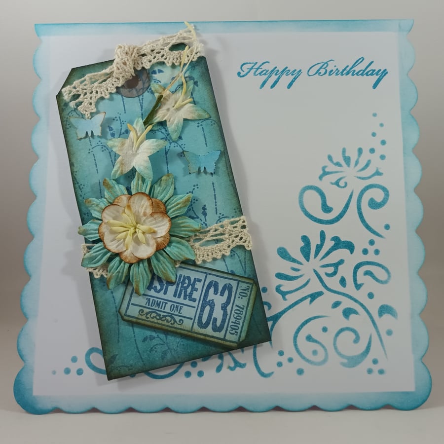 Handcrafted mixed media tag birthday card 