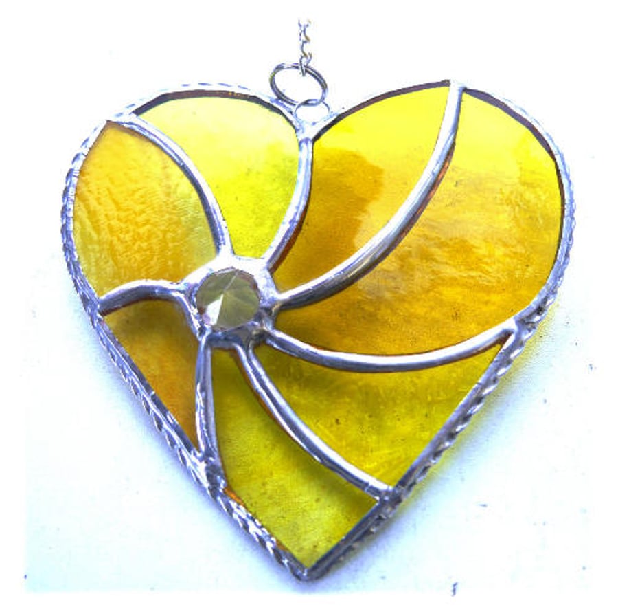 SOLD Yellow Swirl Heart Stained Glass Suncatcher 080