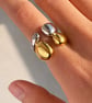 Gold & Silver Sculpted Pebble Open Adjustable Ring in Mixed Tones