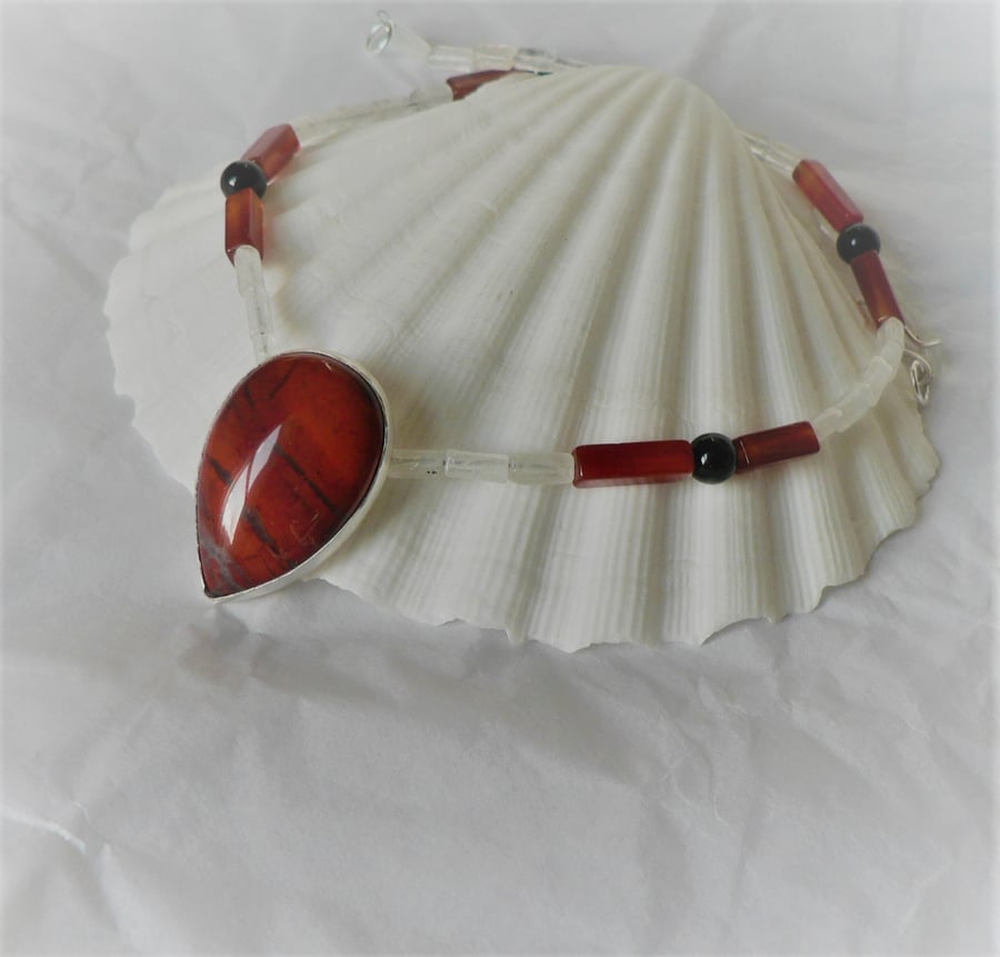 necklace of red jasper, carnelian and black onyx