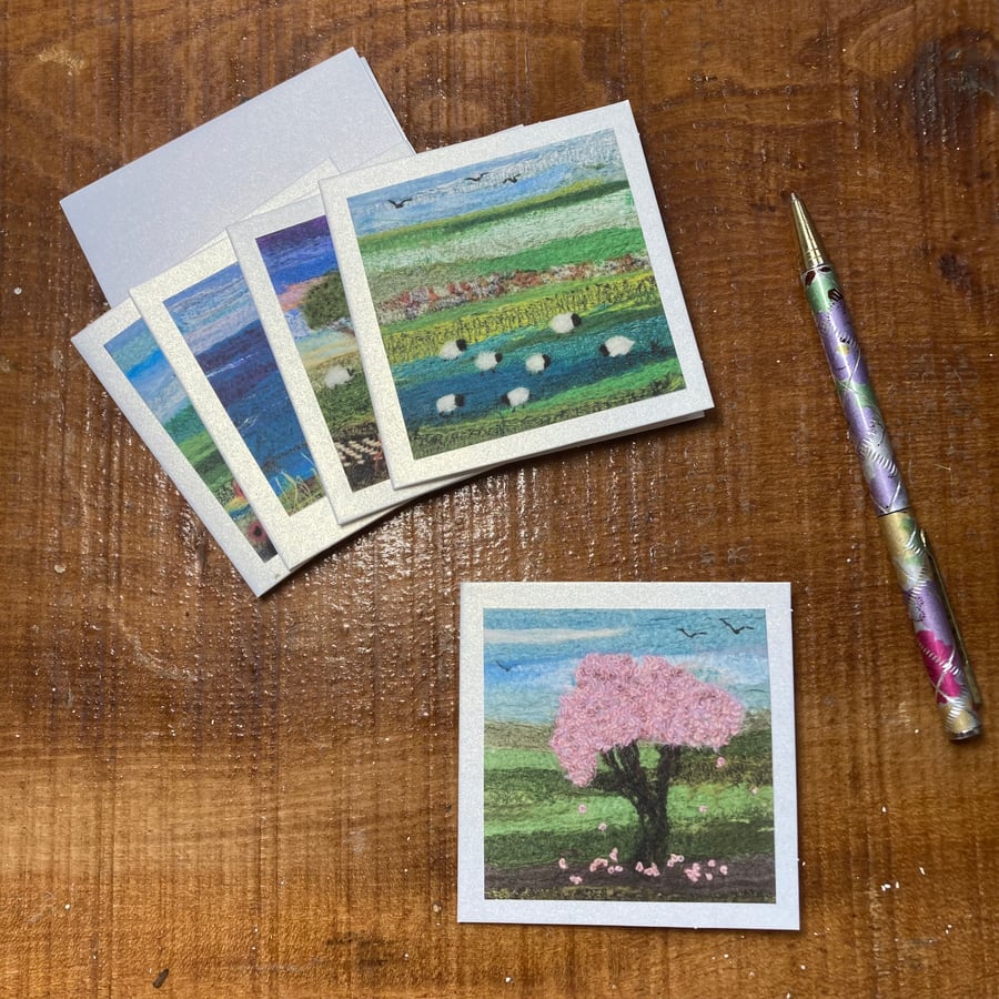 Pack of five mini notelet cards, prints of original textile art (pk 2)