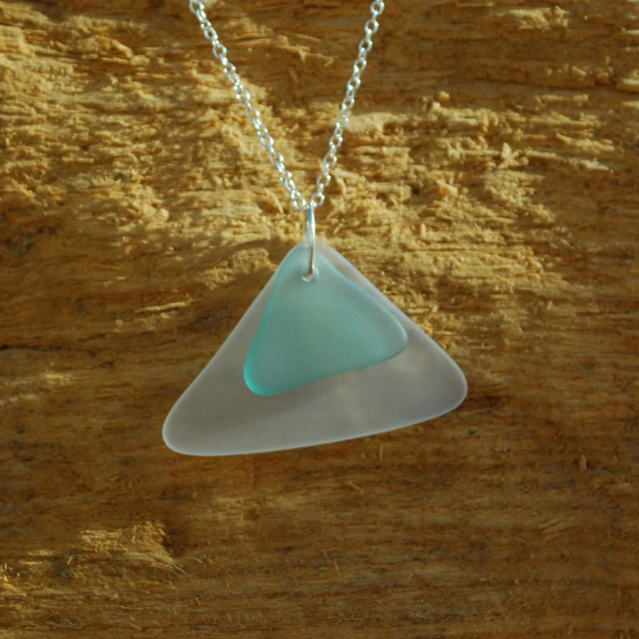 Double triangle beach glass pendant