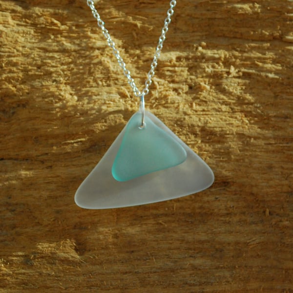 Double triangle beach glass pendant