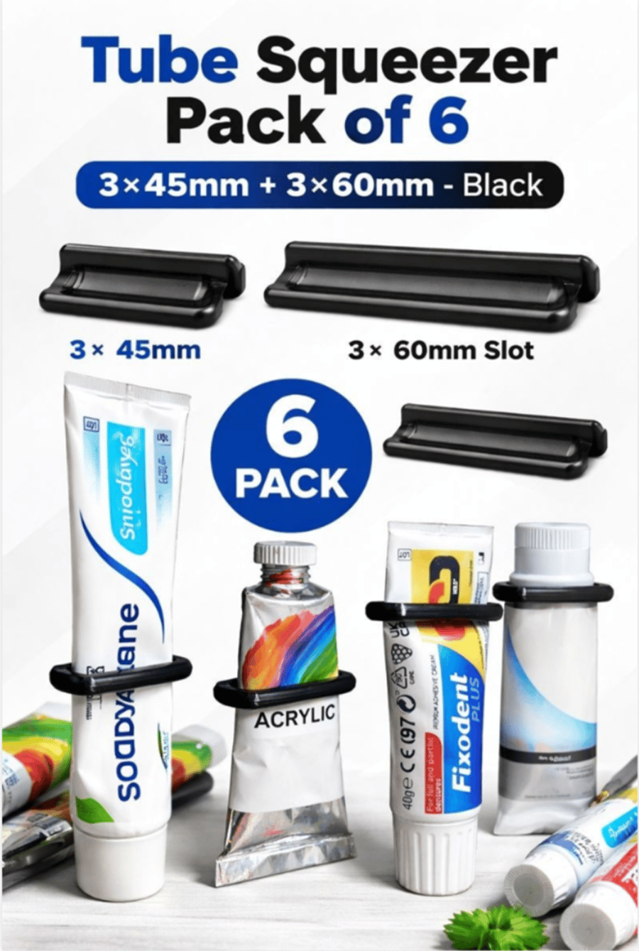 Tube Squeezer Pack of 6 - 3-45mm - 3-60mm - For Toothpaste, Paint & Cream