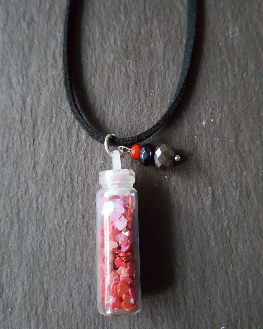 Tiny Red Hearts Vial Choker Necklace 
