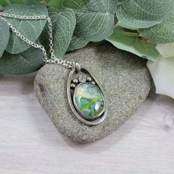 Dichroic Glass Valley Necklace, Sterling Silver Pendant