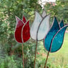 Stained Glass Lrg Lily Tulip Stake x 3 -  Plant Pot Decoration 