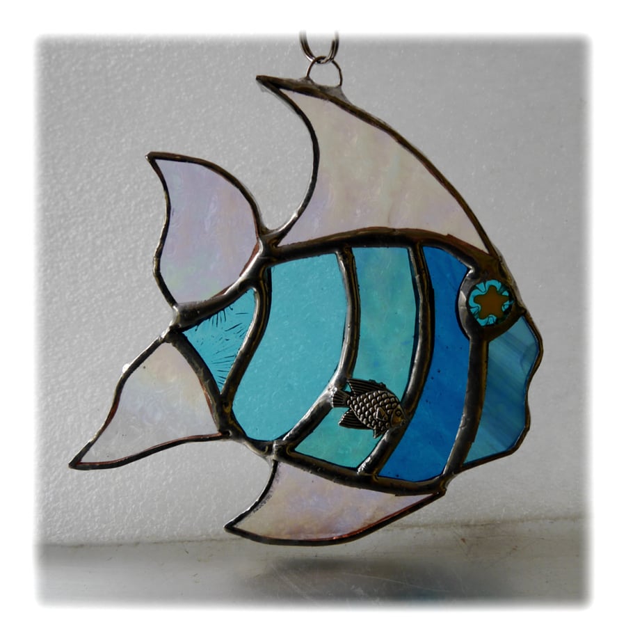 Tropical Fish Suncatcher Stained Glass Handmade Aqua 019