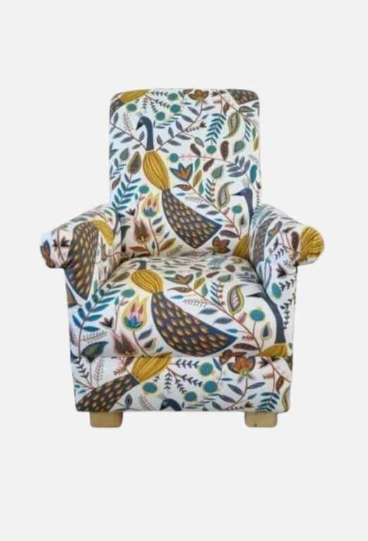 Child's Chair Fryetts Peacocks Ochre Fabric Children's Armchair Mustard Kids 