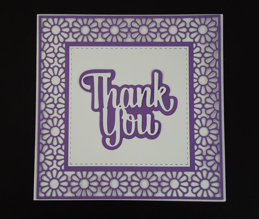 Thank You Greeting Card - Purple and White