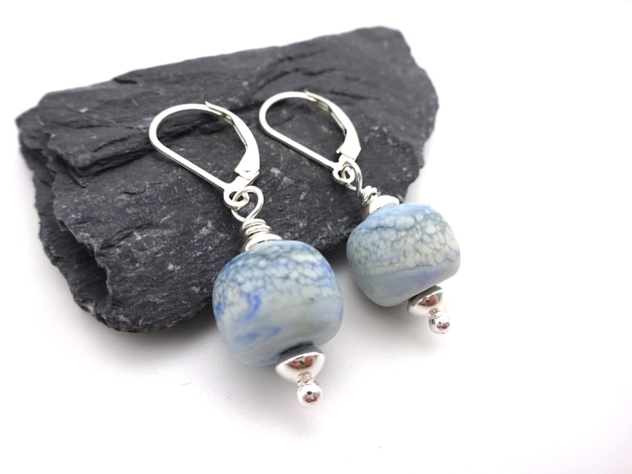 lampwork glass blue sea earrings