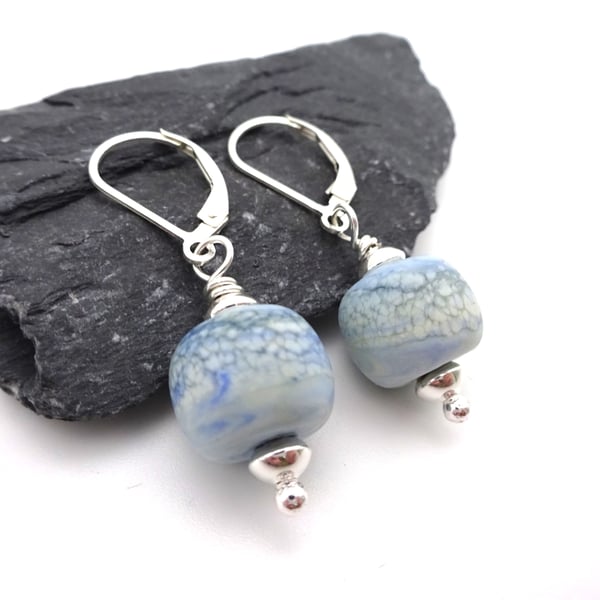 lampwork glass blue sea earrings