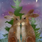 Limited Edition - A4 Kissing Hares Print - 'Always and Forever' - Hare Art
