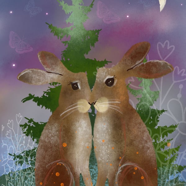 Limited Edition - A4 Kissing Hares Print - 'Always and Forever' - Hare Art