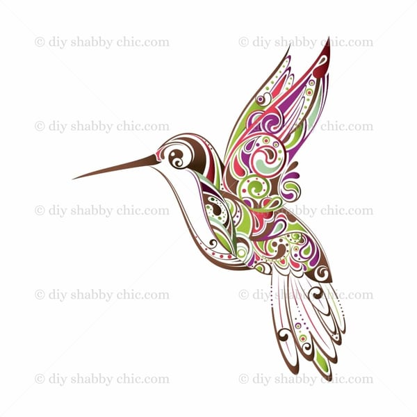 Waterslide Wood Furniture Decal Vintage Image Transfer Shabby Chic Hummingbird