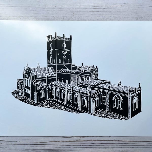 St Davids Cathedral A4 lino print