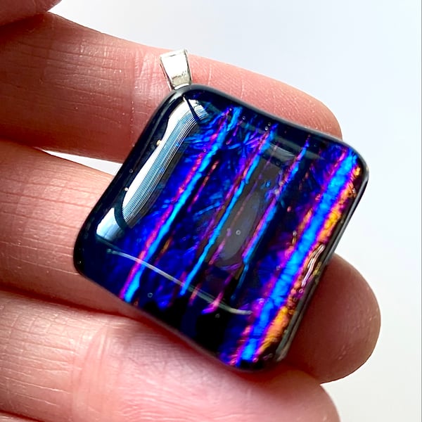 Midnight Stripe Dichroic Glass Pendant Necklace 