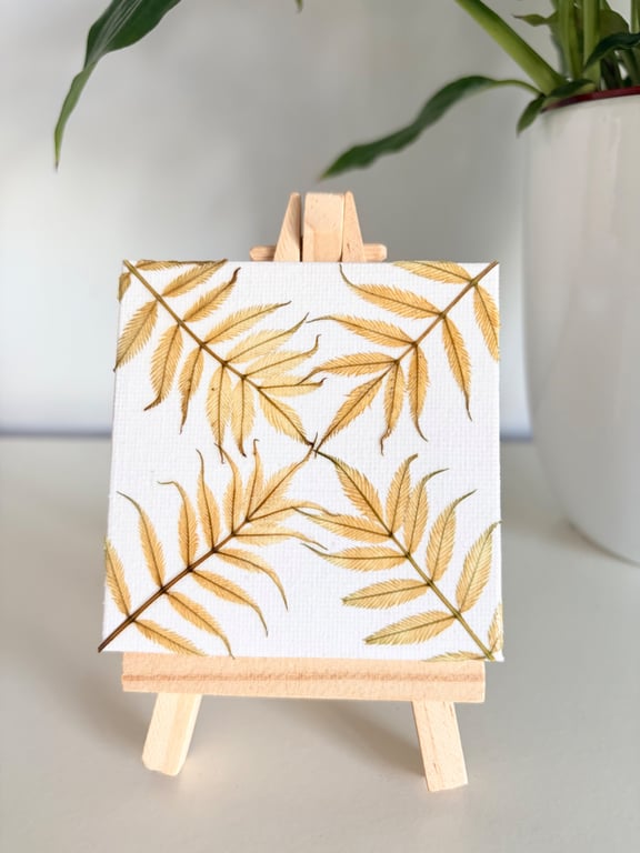 Real Pressed Leaves Miniature Botanical Canvas on Wooden Easel