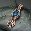 Copper Wire Woven Long Pendant with Striped Blue Agate bead
