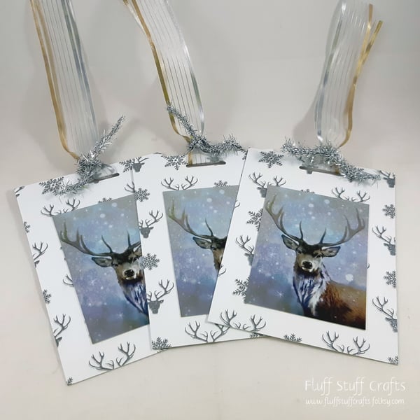 Silver stag Christmas gift tags