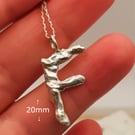 Molten Sterling Silver F Pendant Necklace - Organic Letter Charm, One of a Kind 