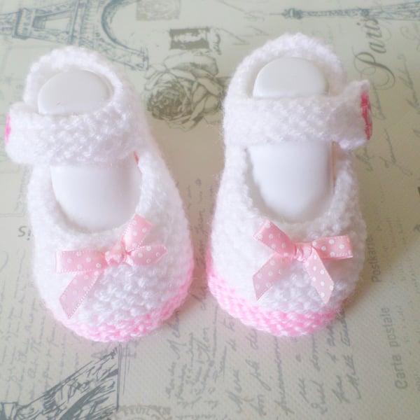 Hand knitted Mary Jane baby shoes 