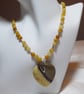 Sterling Silver Necklace with Large Yellow Septarian Pendant & Calcite Beads
