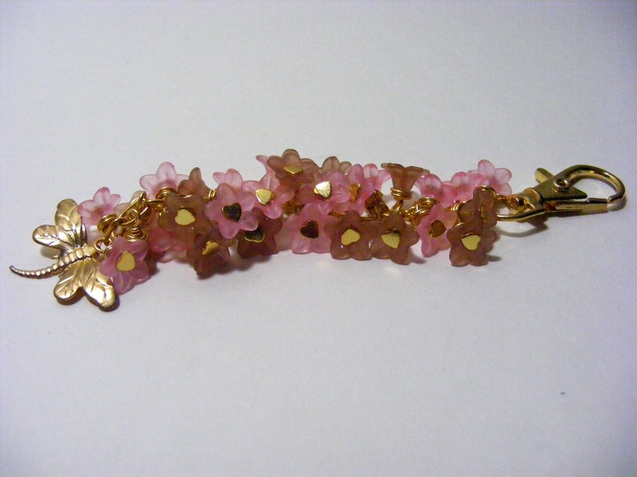 Pink and Brown Flower Bag Charm