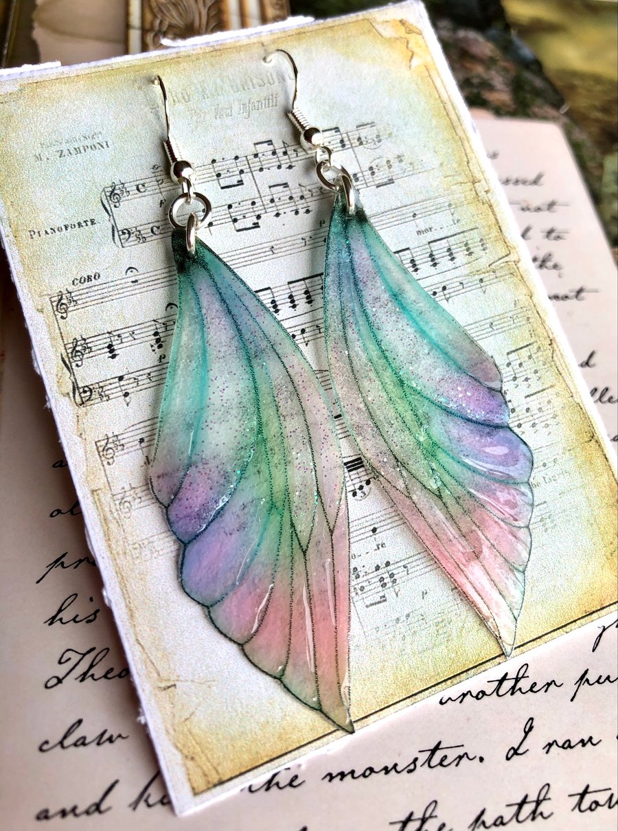 Pastel Coloured Sterling Silver Fairy Wing Earrings