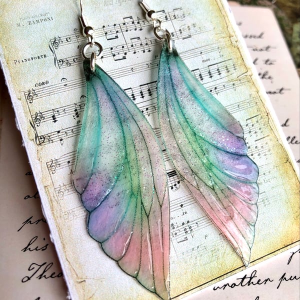 Pastel Coloured Sterling Silver Fairy Wing Earrings