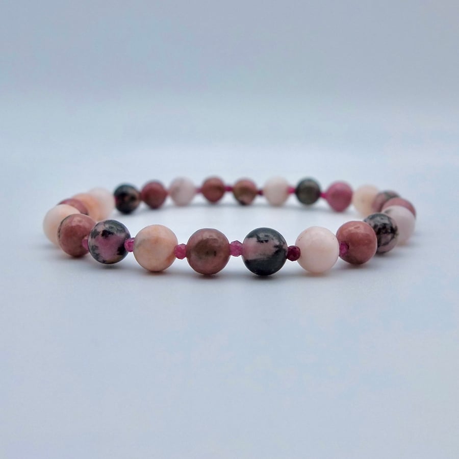 Mixed Gemstone Bracelet In Dusky Pinks, Birthday, Anniversary, Gifts For Her