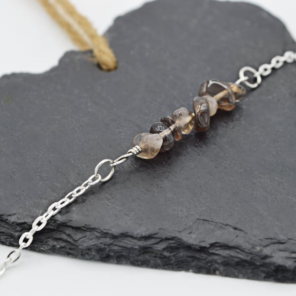 Smoky Quartz Dainty Bar Bracelet - Free Postage