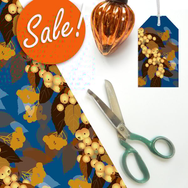 SALE: Crab Apple Christmas Wrapping Paper – 10 Sheets, Optional Matching Tags