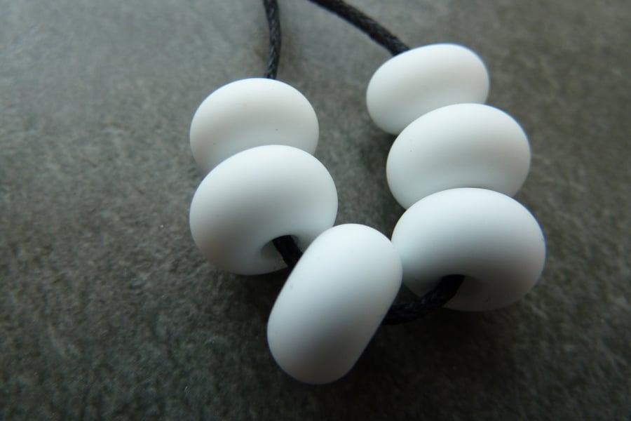 white tumbled lampwork glass spacer beads