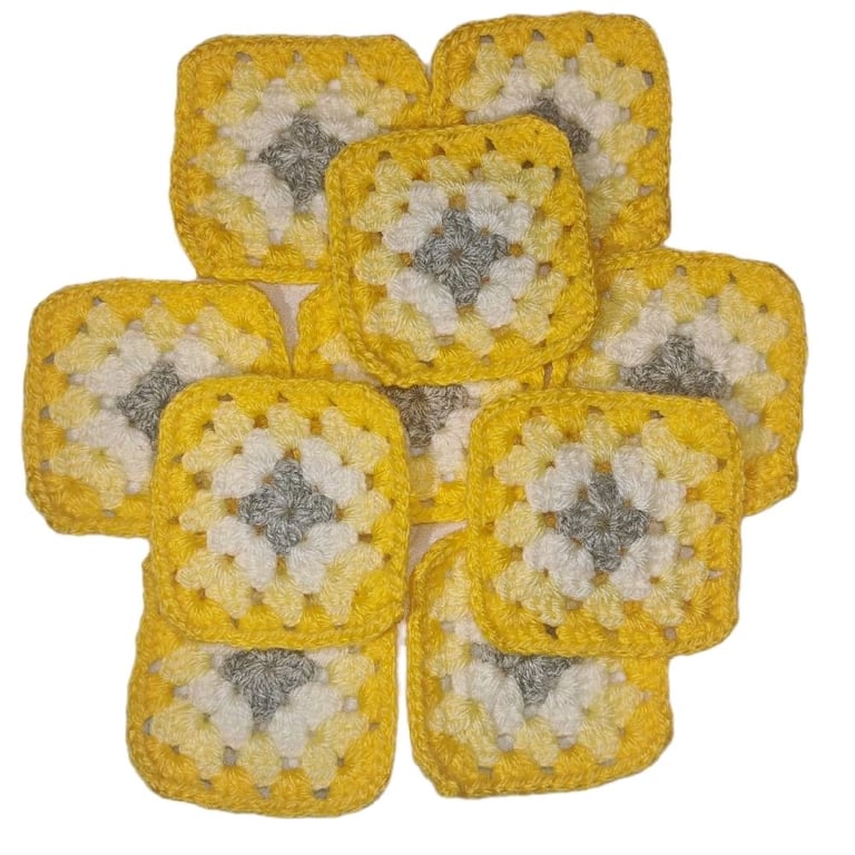 Classic Bumblebee Granny Squares - Grey Centre Yellow Border - 3 inch