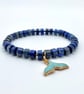 Lapis Lazuli & Pyrite Bracelet With Whale Tail Charm, Birthday, Anniversary Gift