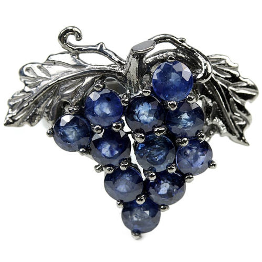 Baroque Sapphire Bunch of Grapes & Vine Leaves Ring