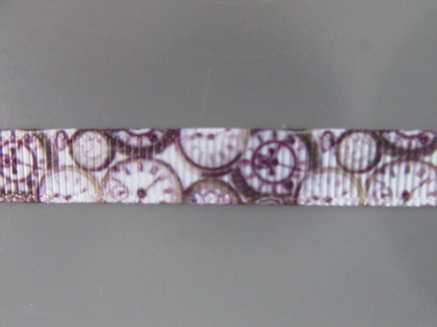 Brown Steampunk Clocks 1cm Grosgrain Ribbon x 1 metre