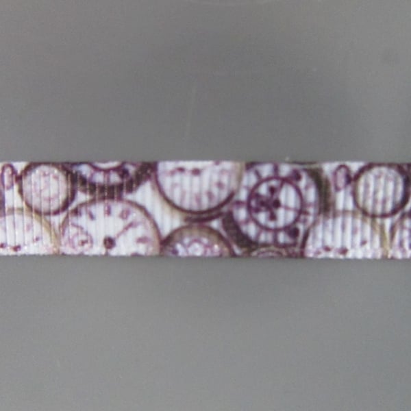 Brown Steampunk Clocks 1cm Grosgrain Ribbon x 1 metre